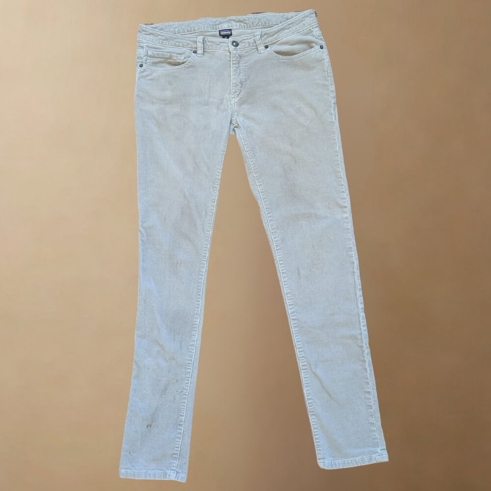 Classic Patagonia light-wash grey pants with a streamlined, slim-leg silhouette.